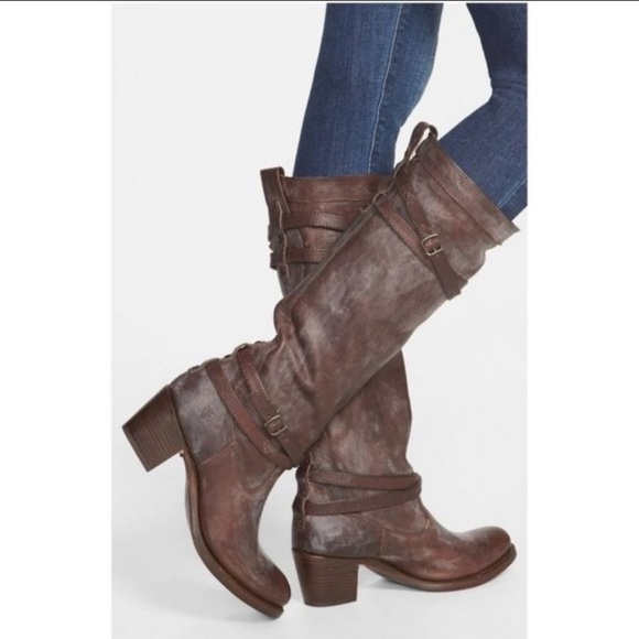 Frye Jane Strappy Tall Boots Leather Brown Sz 7.5 - Picture 1 of 10